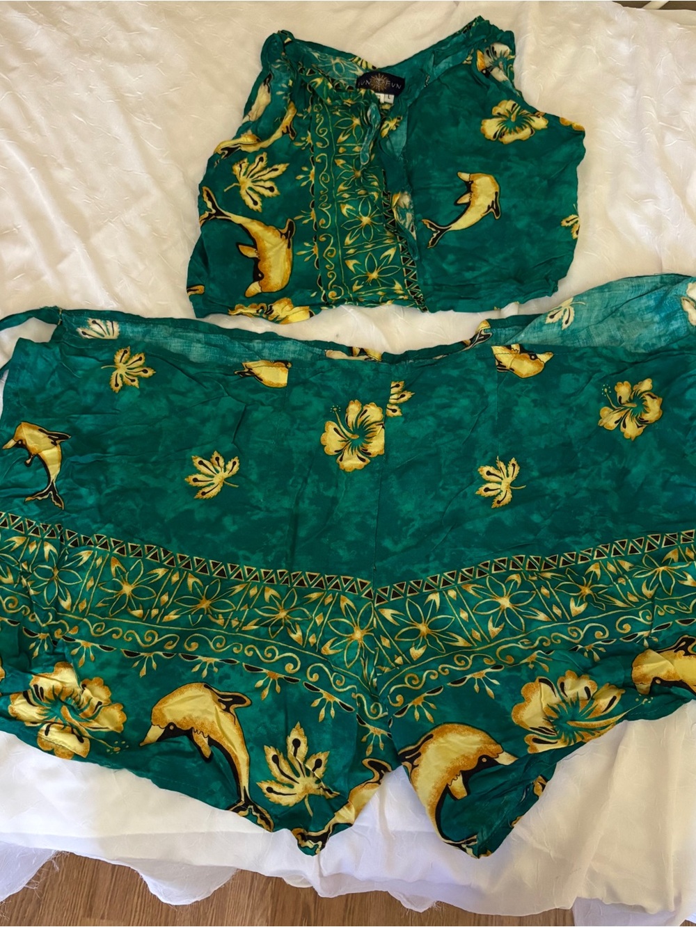 Set: Women’s crop tank with tie shorts - boho beach | Size L